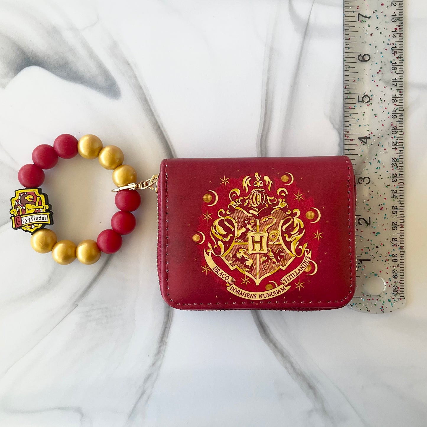Wizard Boy Dark Red & Gold Silicone Wristlet Wallet and Keychain Set Small