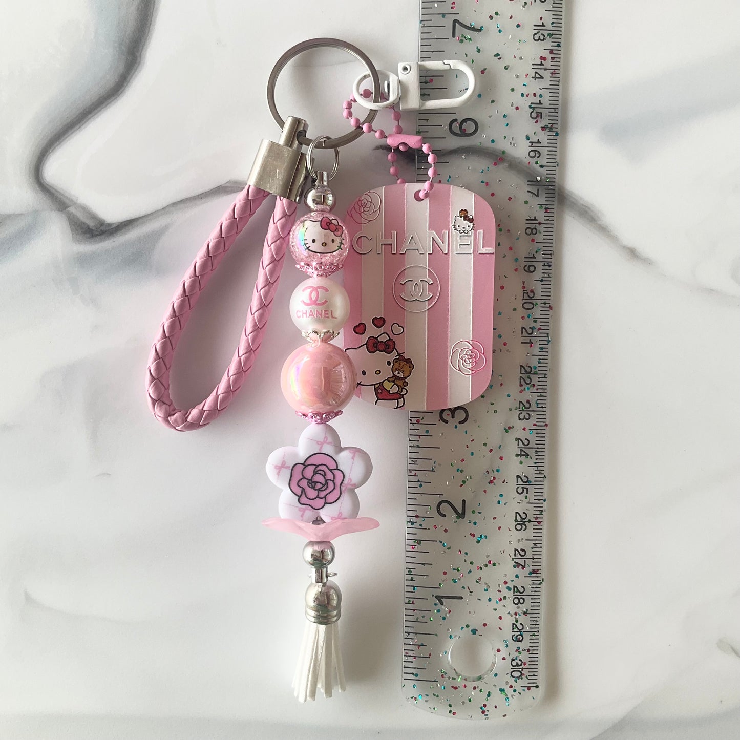 Cici Cute Kitty Pink & White Faux Leather Wristlet Keychain