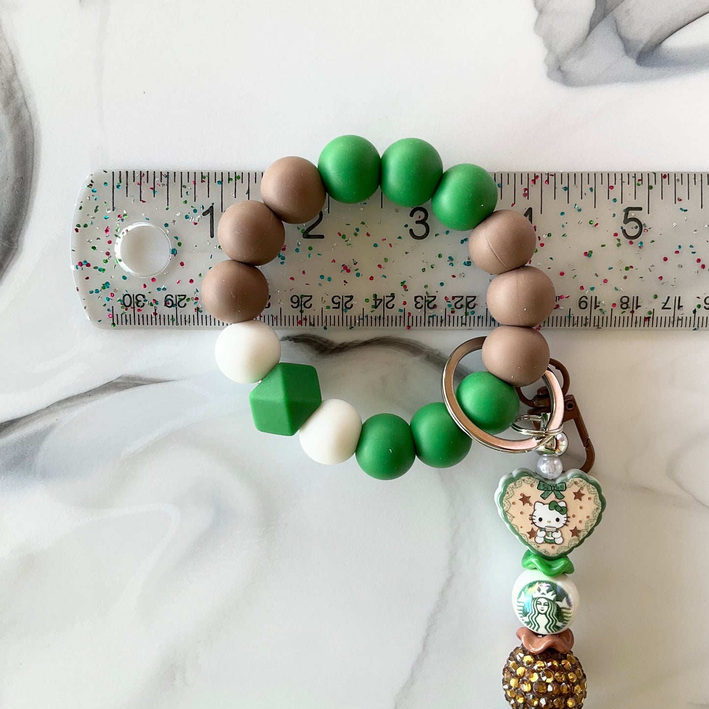 Starbucks Characters Brown & Green Silicone Wristlet Keychain Small