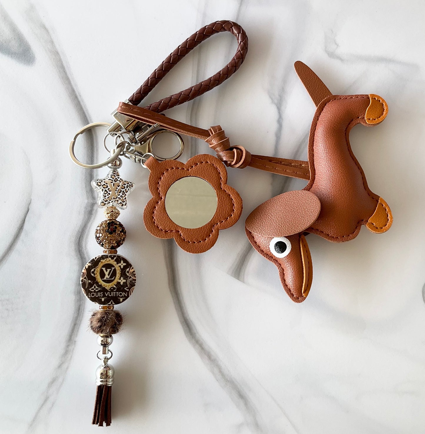 Luv Brown Wiener Dog Faux Leather Keychain Bag Charm