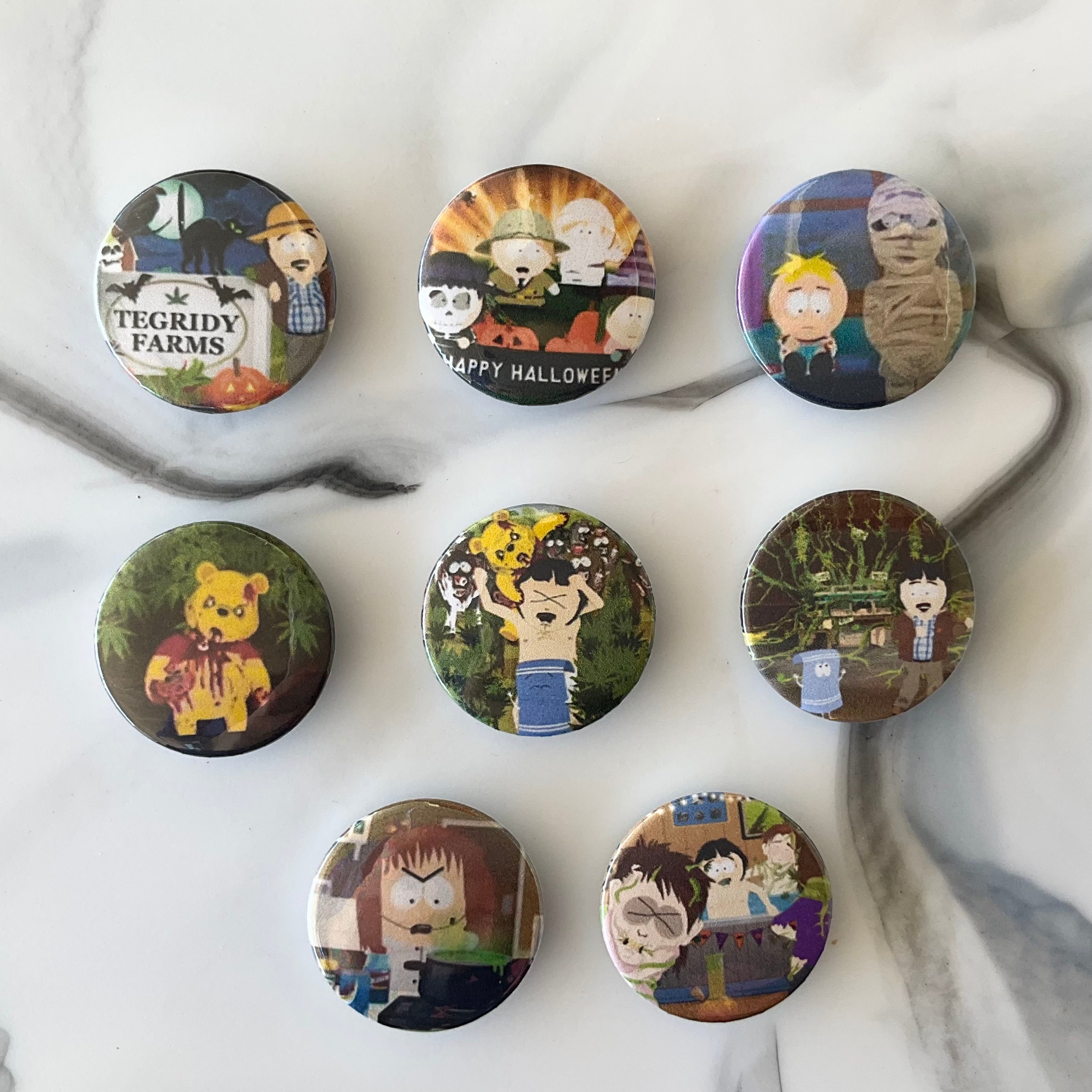 South Park Halloween Tegridy Farms 8 Piece Button Magnet Set 1.25"