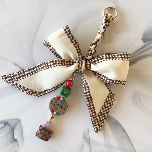 Gigi Brown & Ivory Houndstooth Bow Bag Charm