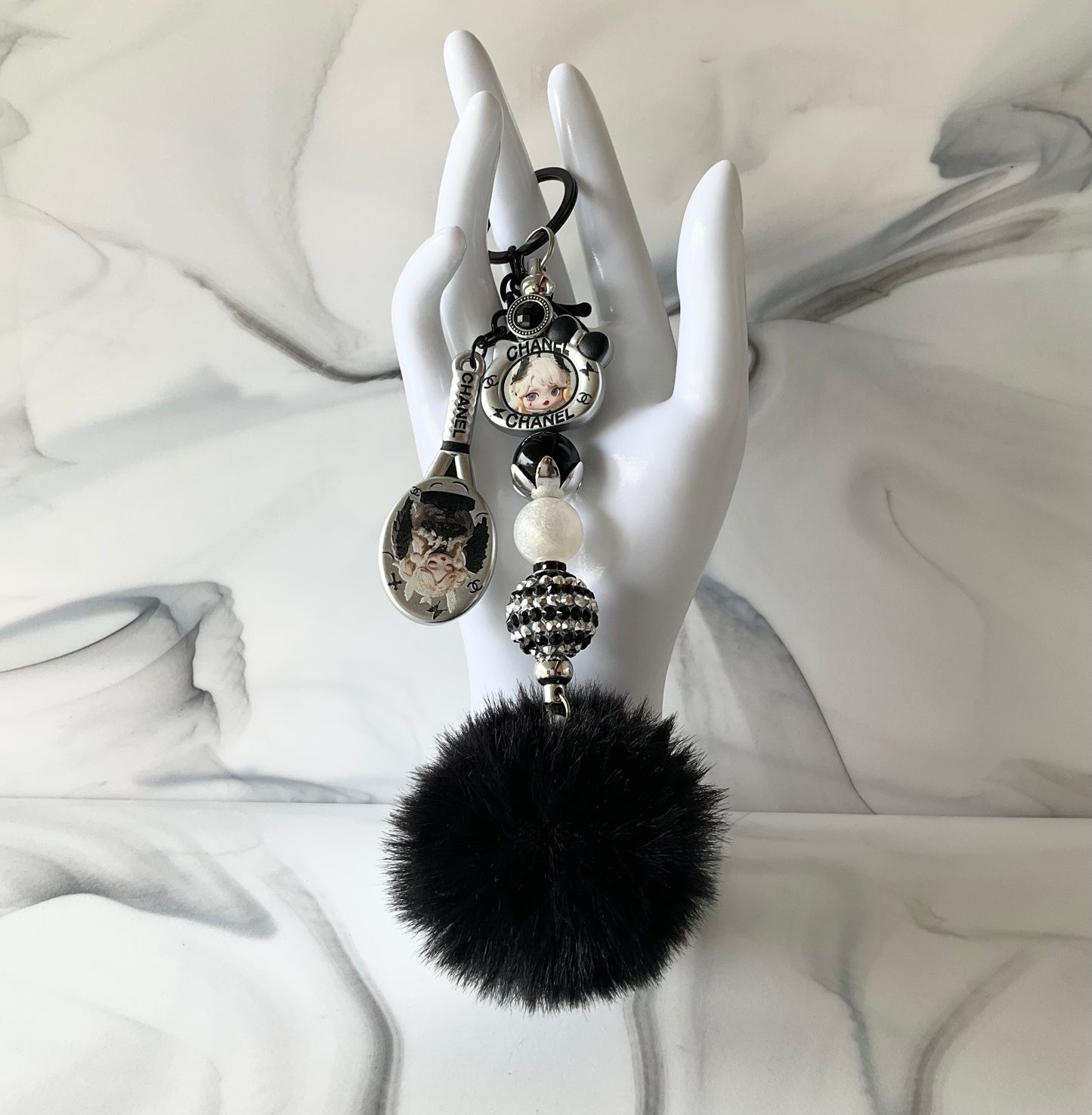 Cici Skull Girl Black & White Keychain Bag Charm