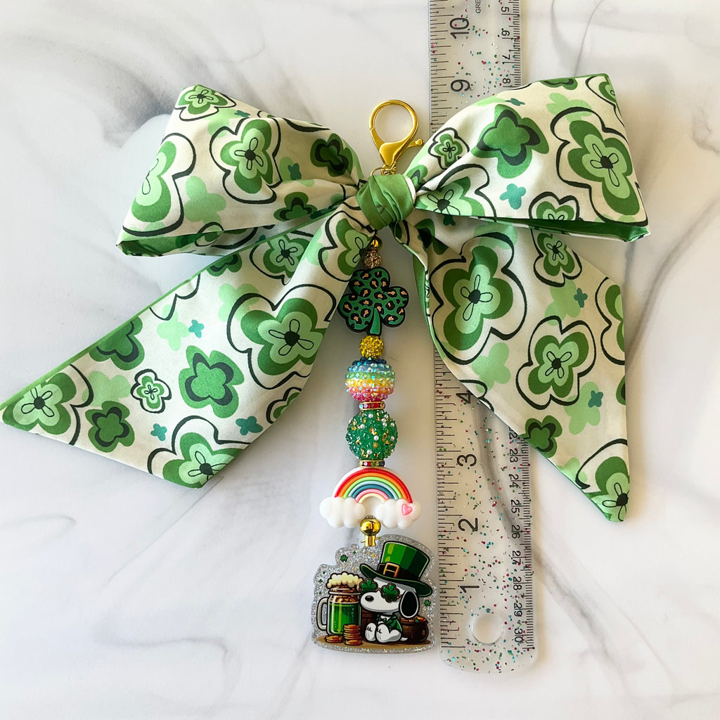 Cute Beagle St. Patrick's Day Large Bow Bag Charm