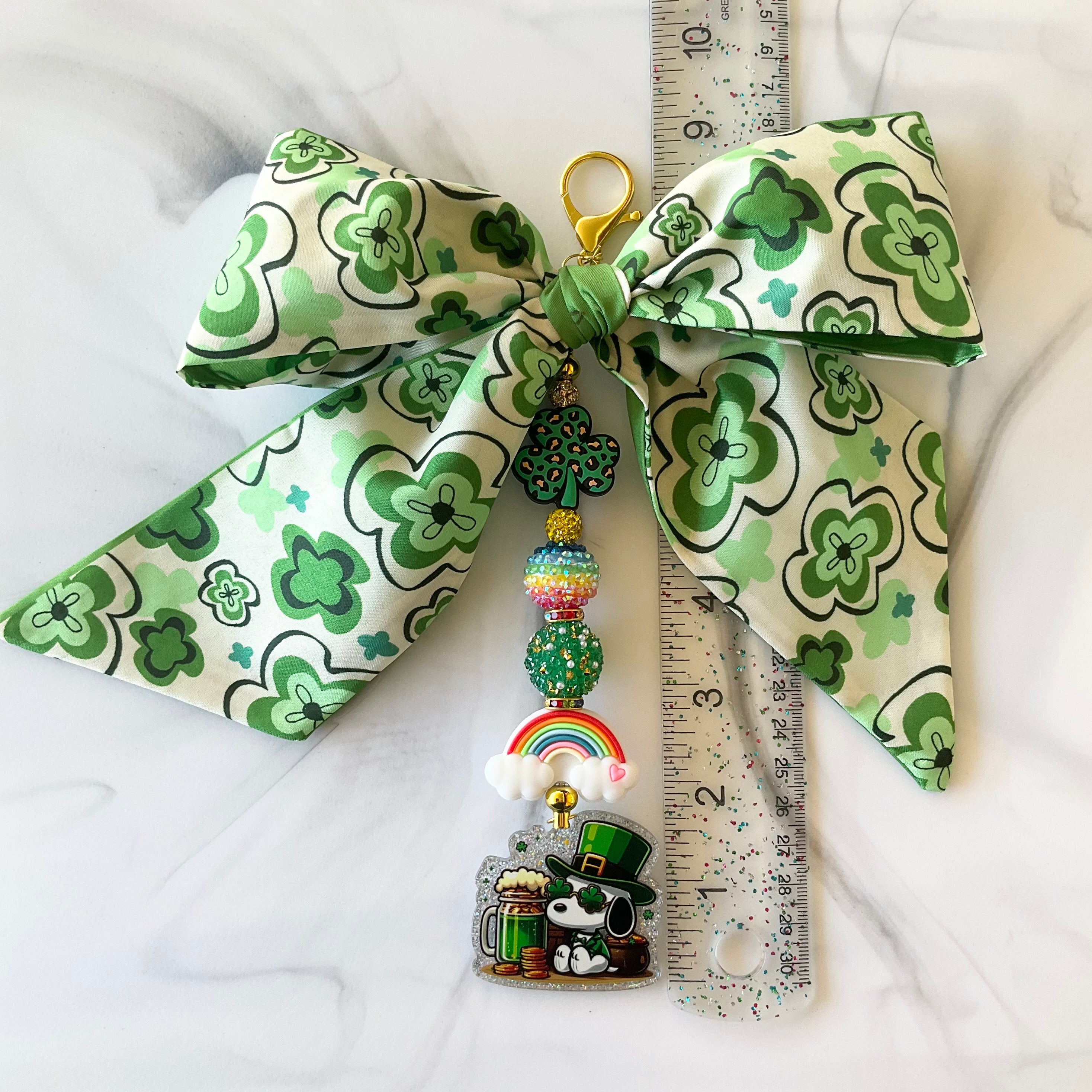 Cute Beagle St. Patrick's Day Large Bow Bag Charm