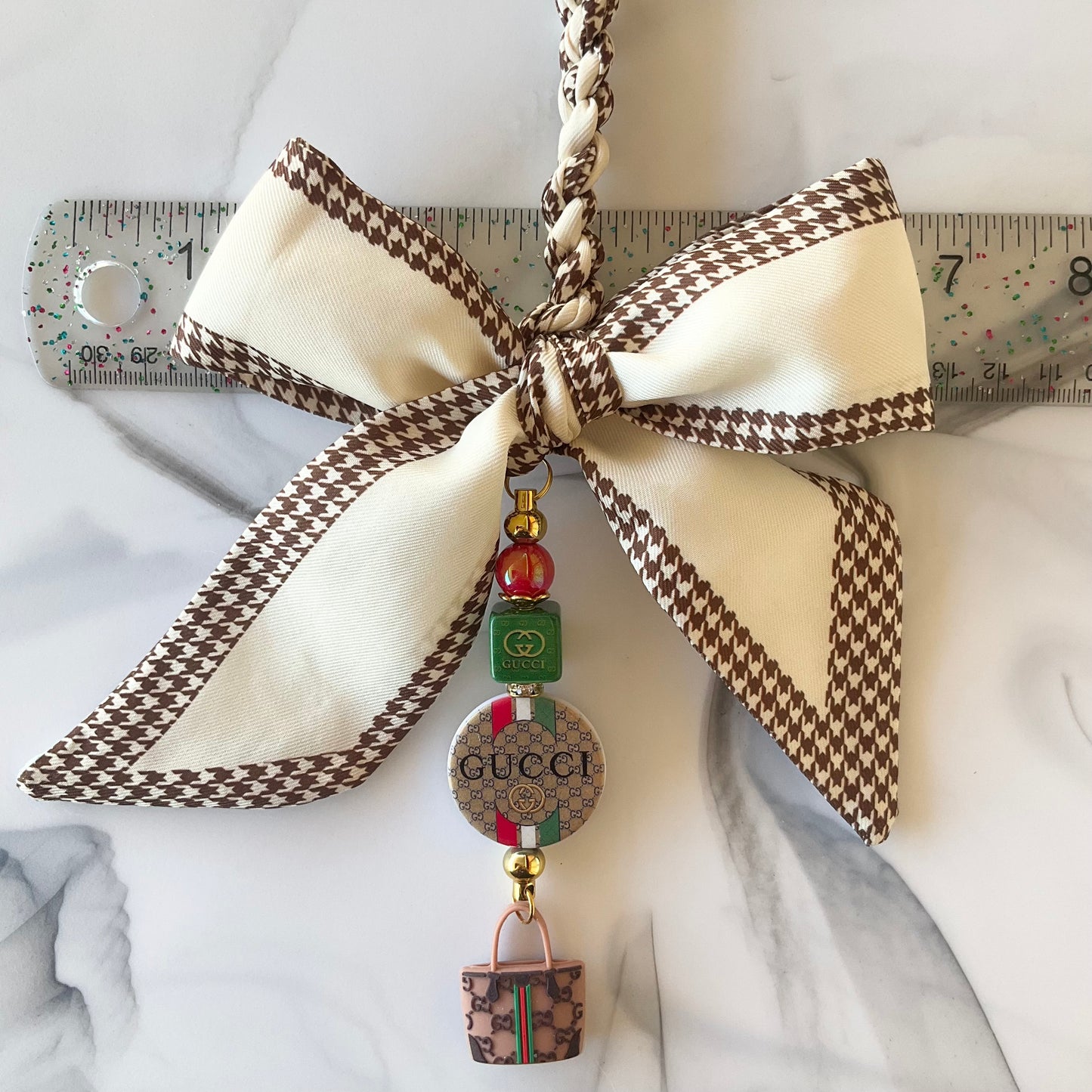 Gigi Brown & Ivory Houndstooth Bow Bag Charm