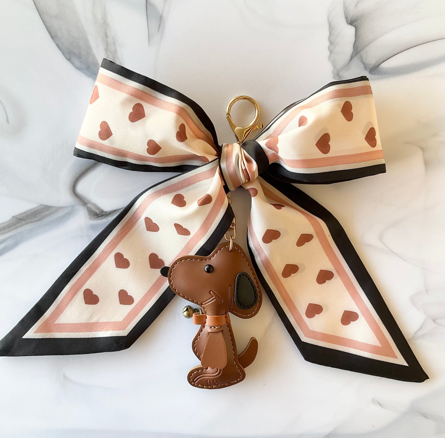 Cute Brown Beagle Heart Print Large Bow Bag Charm