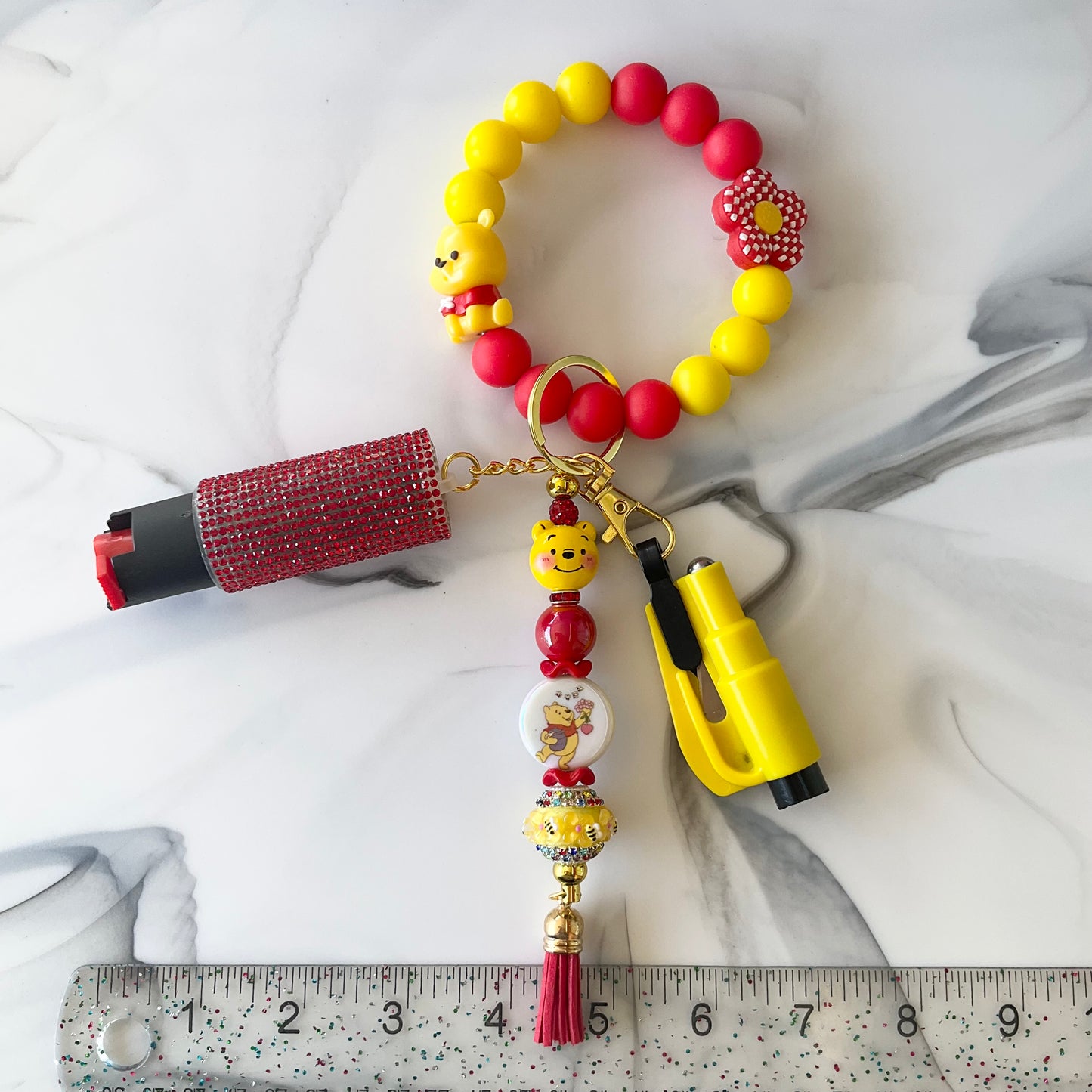 Honey Bear Red & Yellow Silicone Wristlet Self-Defense Keychain Set Large