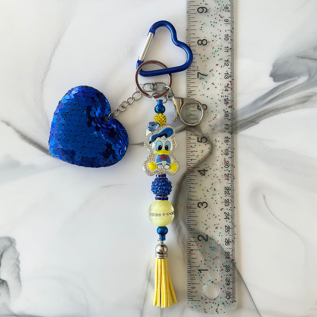Boy Duck Royal Blue & Yellow Sequin Heart Keychain Bag Charm