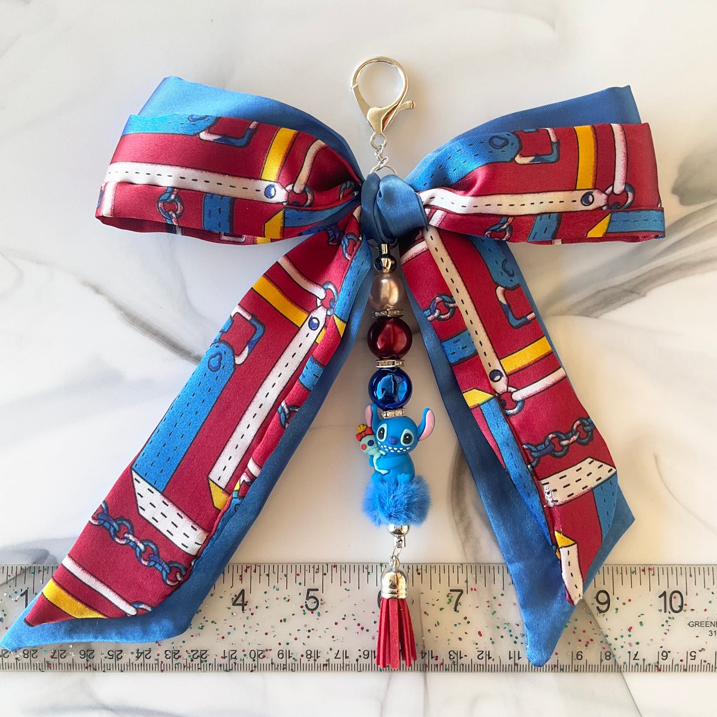 Cute Blue Alien Large Satin Double Bow Bag Charm