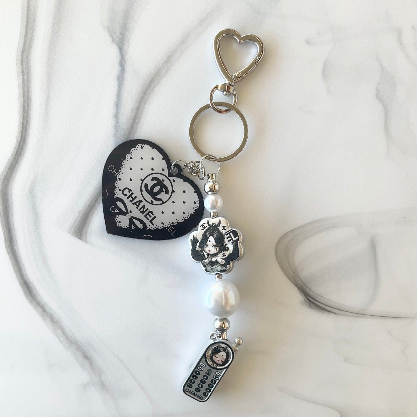 Cici Skull Girl Black, White & Silver Keychain Bag Charm