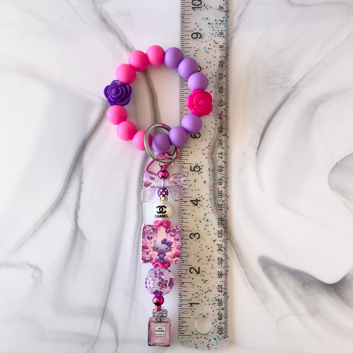 Cici Cute Kitty Pink & Purple Silicone Wristlet and Keychain Set Small