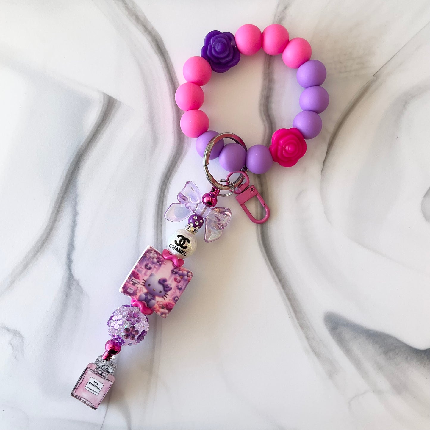 Cici Cute Kitty Pink & Purple Silicone Wristlet and Keychain Set Small