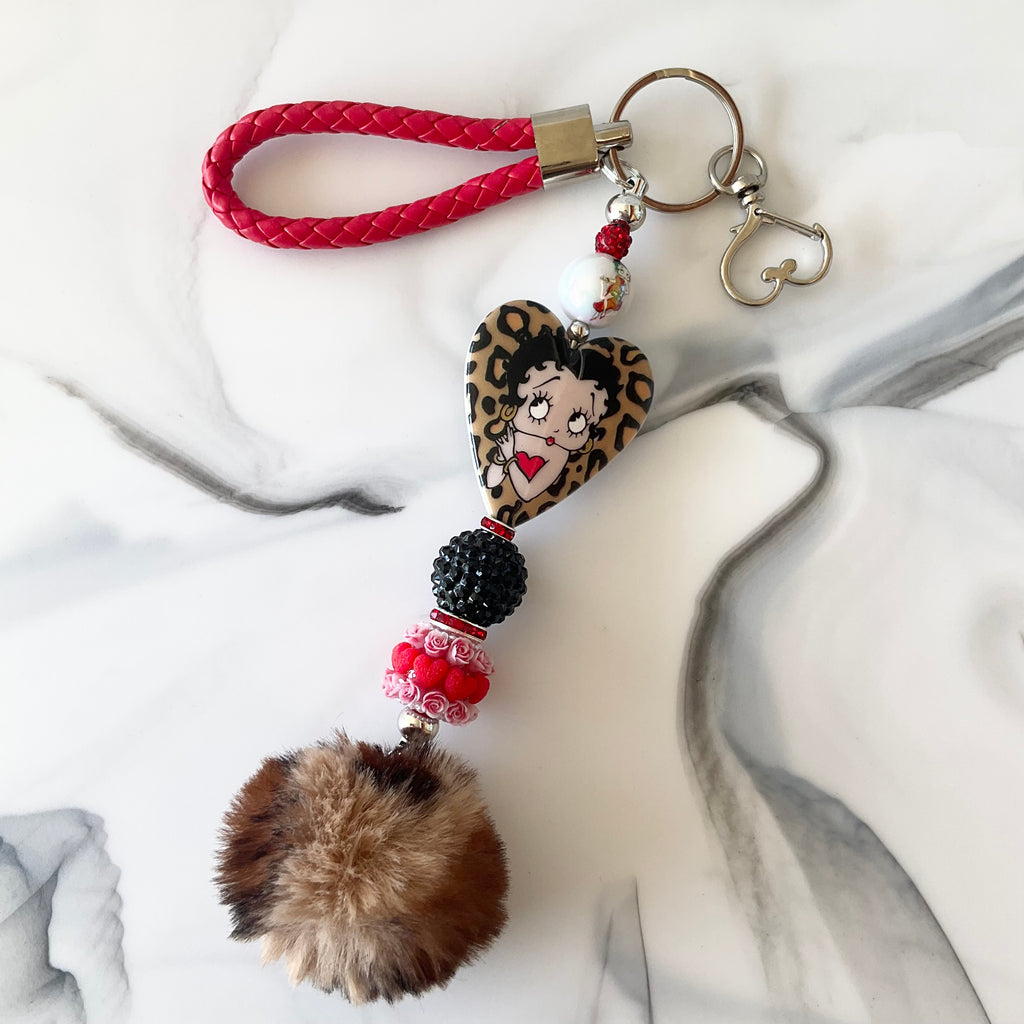 Betty Red Leopard Print Wristlet Keychain