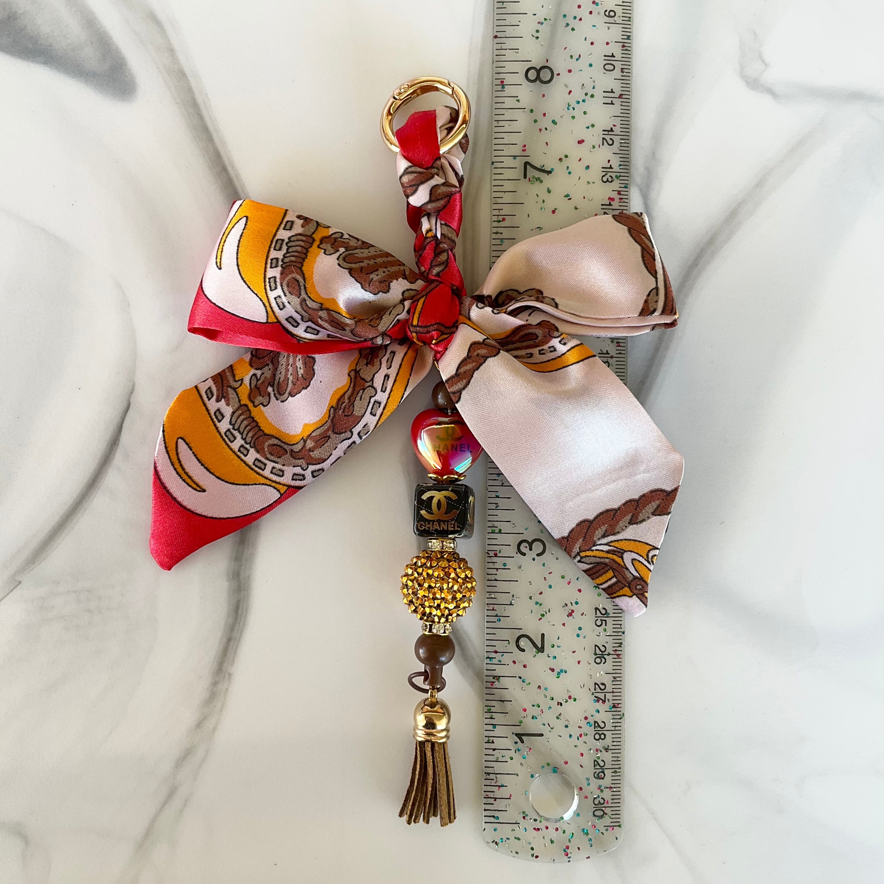 Cici Red & Brown Satin Bow Bag Charm