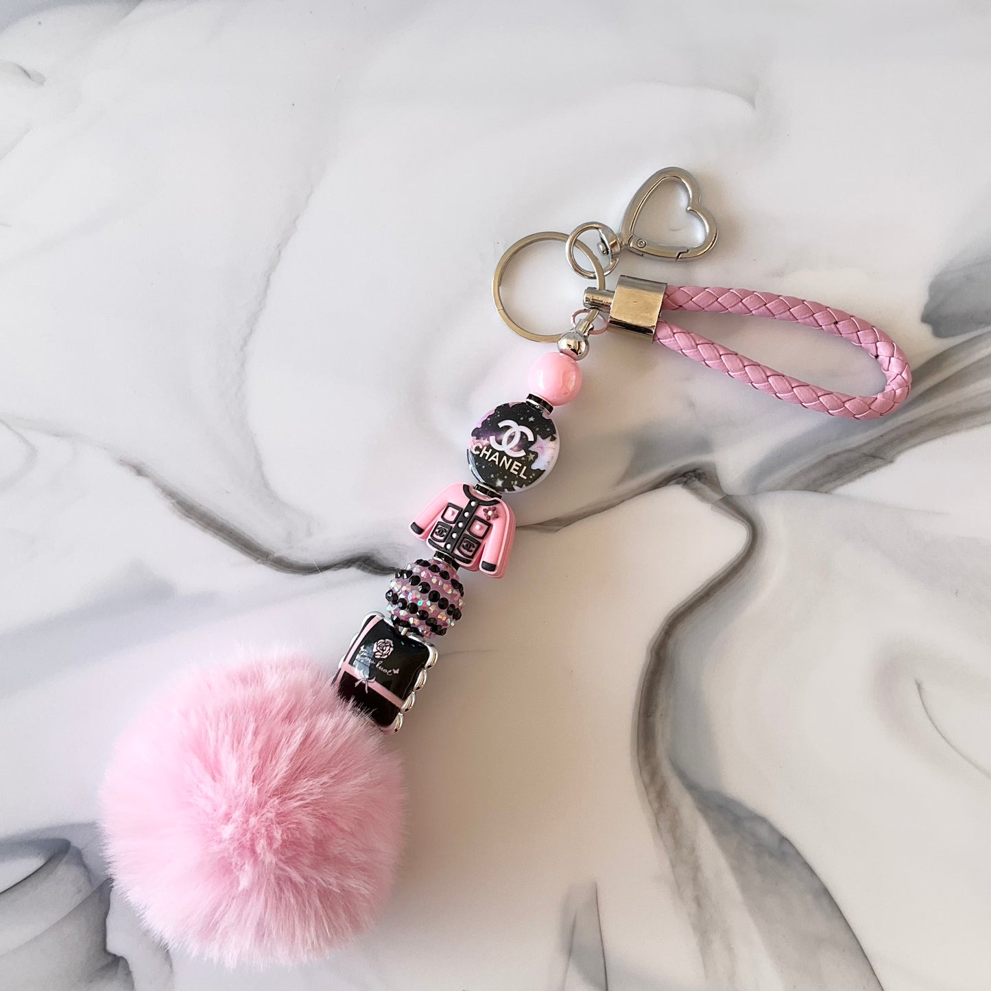 Cici Pink & Black Glam Keychain Wristlet